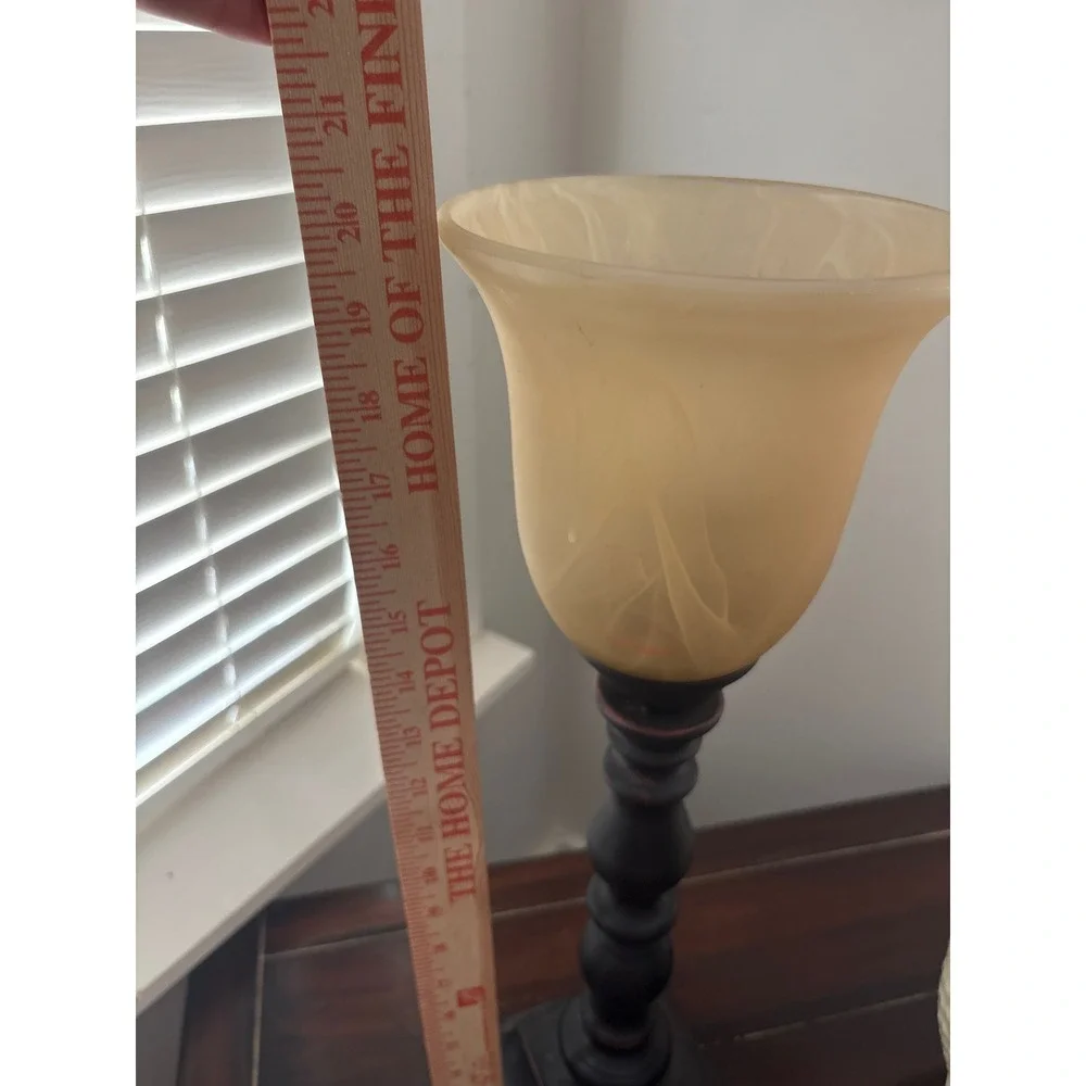 Vintage J. Hunt Bronze Goblet Style Lamp Amber Alabaster Swirl Glass Shade